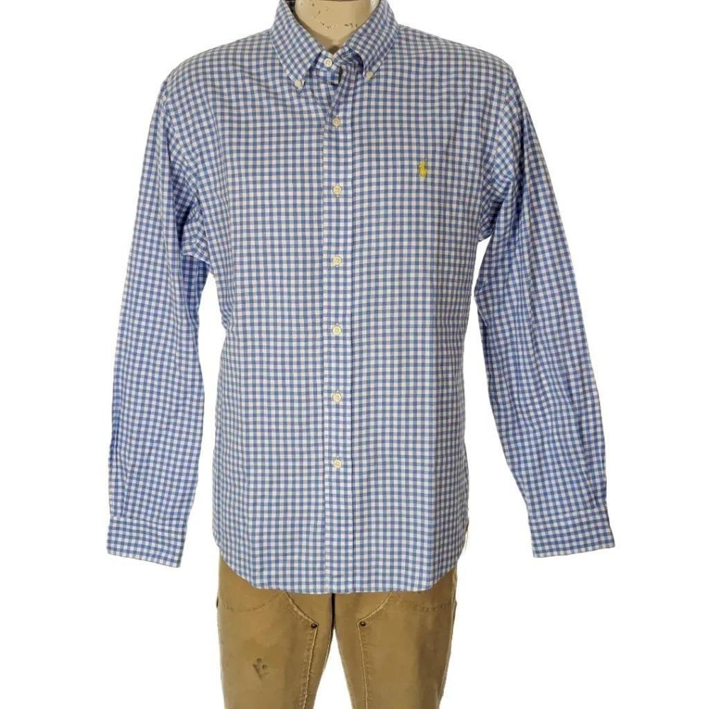 Polo Ralph Lauren Oxford Blue Gingham Custom Fit Men Button Down Shirt Sz XL EUC